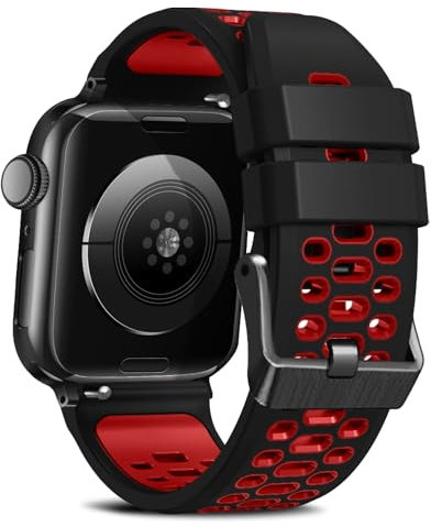 SumRioo Bracelet Compatible avec Apple Watch, Silicone Sport Bracelet 42mm 44mm 45mm 49mm, Noir/Rouge