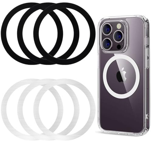 6 Stück magnetische Telefonaufkleber mit magnetischem Ladegerätaufkleber, kompatibel mit MagSafe Ring, universelles magnetisches kabelloses Ladegerät(Schwarz + Silber)