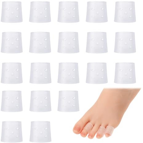 COMNICO Pinky Toe Protector, 20 Pcs Toe Covers Small Gel Toe Caps Corn Protectors Breathable Open Toe Sleeves Toe Cushions for Blisters Corns Hammer Toes