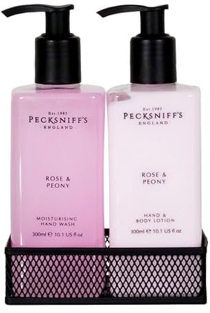Hand Wash and Lotion Set - Liquid Hand Soap and Scented Body Lotion, Natural, Revitalising, Hydrates and Moisturises for Soft Skin, Beautiful Gift of Luxury (Rose & Peony) - Pecksniff’s