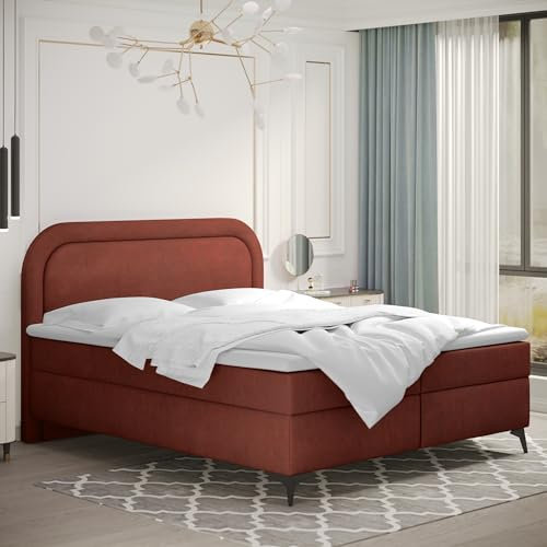 Kaiser Möbel Valentino Boxspringbett mit bettkasten 120 x 200 cm matratze Topper Doppelbett Bettgestell Stilvoll Schlafzimmer Rahmenbettgestell Noel Stoff Kupfer