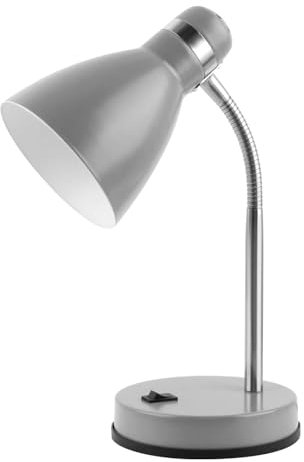 LED Universum Tischleuchte Jasmin für LED E27 Leuchtmittel max. 40W (nicht enthalten) Leselampe Kinderzimmerlampe Schreibtischlampe Metall 1,5m Anschlusskabel verstellbar (Grau, 1 Stück)