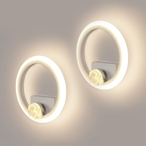 RUYI 2 Stück 12W LED Wandlampe Innen,Moderne Design Mit 3 Farbtemperaturen (2800K-6500K),Runder Wandleuchte In Weiß Mit Muschel-Dekor Für Schlafzimmer,Wohnzimmer,Flur,Treppenhaus,Tür
