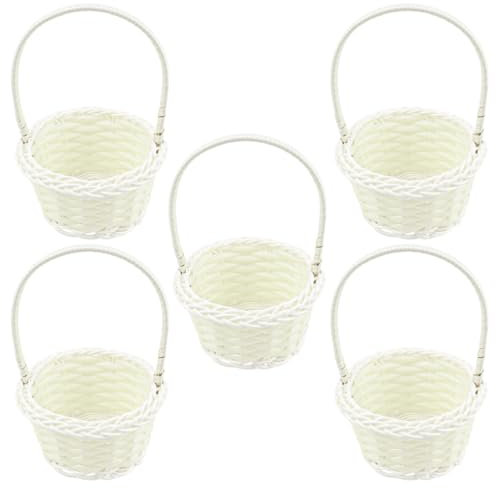 LNQ LUNIQI 5 Stück korb Klein Weiss Rattan Korb für Blumen Geflochtener Korb Set Kinder Blumenkörbchen Weidenkorb für Hochzeit Party