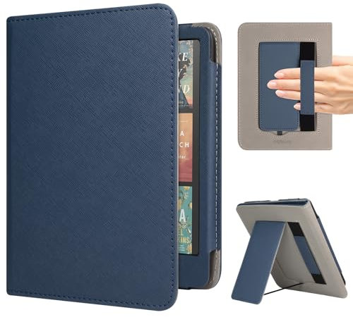RSAquar Custodia per Kindle Colorsoft Signature Edition e All-New Kindle Paperwhite (Uscita 2024), Custodia protettiva completa con funzione Sleep/Wake automatica e supporto pieghevole - Blu