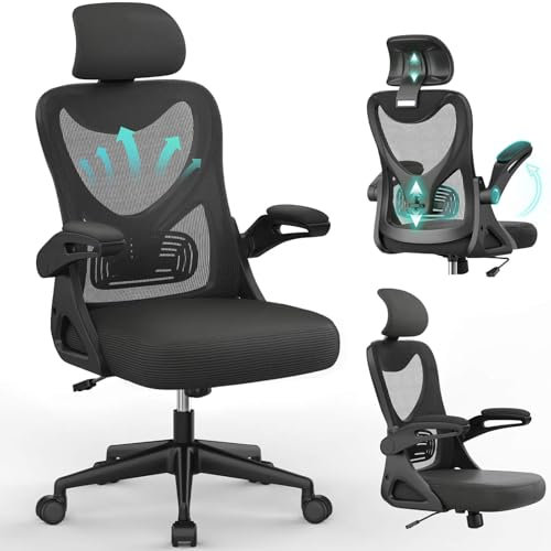 Xmifer Sedia da ufficio - Sedie da scrivania ergonomica con supporto lombare e braccioli e poggiatesta regolabili, comoda sedia per computer girevole con schienale alto per l'home office