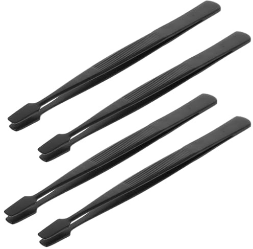 4 Stück Wimpernpinzette aus Edelstahl in Schwarz für Präzises Arbeiten | Gerade Form, Ergonomische Griffform, Vielseitig Einsetzbar, zum Auftragen Falscher Wimpern