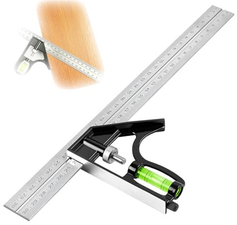 Kombinationswinkel 300mm,Kombiwinkel,Combination Square,Anschlagwinkel Mit Wasserwaage Und Anreissnadel, 45 90 Grad Winkel Anschlagwinkel Metall Zum Präzisen Messen & Markieren