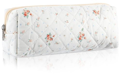 HJZHII Jolie trousse à crayons avec fleurs esthétiques, trousse à crayons portable, large ouverture, pochette à crayons douce matelassée avec fermeture éclair pour bureau, université, trousse de