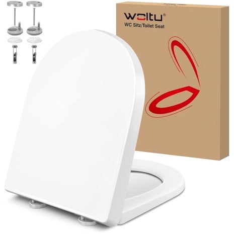 WOLTU Toilet Seat, D-Shape, Soft Close, Adjustable Hinges, Quick Release Top Mounting, White, Suitable for Mounting Holes Distance 12.2-21.8cm