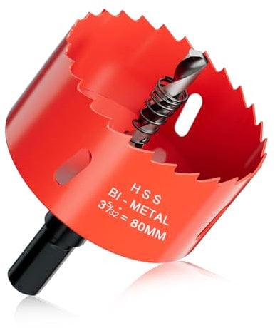 Scie Cloche Bi-métal 80 mm, M42 HSS Bimétallique Scie Trèpan avec Foret de Centrage pour Robuste Perceuse à Percer pour Fer, Aluminium, Bois, Cloison Sèche, Tuyau, Panneau de Fibres de Bois/Rouge
