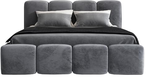 A&J MöbelLand Polsterbett 90x200 mit Bettkasten und Lattenrost – DONA-OM, Bett with Stauraum in Dunkelgrau ohne Matratze