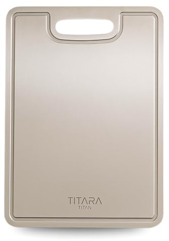 Titara Titan Schneidebrett, Antibakteriell und Geruchlos, Messerfreundliche Oberfläche, Spülmaschinenfest, Lebenslange Haltbarkeit, 100% Titan und kein Edelstahl (L - 39x28cm)