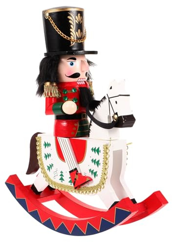 TOYZFRIENDY Wooden Nutcracker Soldier with Horse 30cm Christmas Decorations Xmas Tabletop Ornament Traditional Wood Nutcracker Craft for Home Festive Display