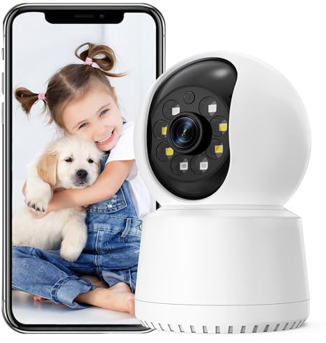 Indoor Security Camera 360°Pan-Tilt Motion Detection, Home Security Camera 1080P Wi-Fi with APP Control, Surveillance Interieur for Baby Pet, Clear Night Vision, 2-Way Audio, TF Card & Cloud Storage