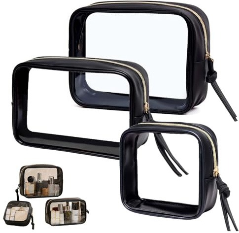 Xanthelle Neceser Transparente, Paquete de 3 Bolsas Cosméticas Transparentes, Pequeña Bolsa para Artículos de Higiene y Líquidos, Bolsa de Mano Neceser de Viaje