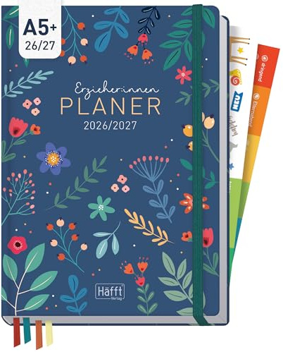 Häfft® Erzieher-Planer 2026/2027 Kita-Planer A5 Color Flowers | Pädagogischer Wochenplaner für Erzieherinnen, Stickern & 4 Lesebändchen und Kunstleder-Einband von Aug 2026 bis Aug 2027