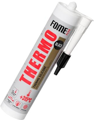 FOME FLEX THERMO 315°C Hochtemperatur Silikon Dichtmasse, 300 ml – Schwarz – Flexibles, Chemikalien-, UV- und Hitzebeständiges Silikon – Für Motor, Öfen, Lüftungssysteme, Heizungen