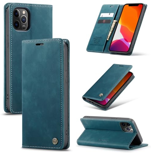 Ottcooed Handyhülle für iPhone 12 Pro Max Hülle, Premium Leder Flip Case, Magnet Klappbar Klapphülle Tasche, Standfunktion Kartenfach Wallet Schutzhülle für iPhone 12 Pro Max, Blaugrün