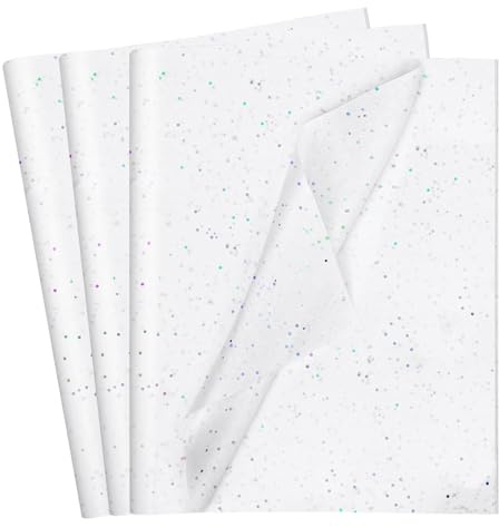 Glitzer Seidenpapier Verpackungsmaterial, 50 Blatt Weiß Seidenpapier Weiss zum Verpacken Geschenkpapier Verpackungspapier 50x33 cm