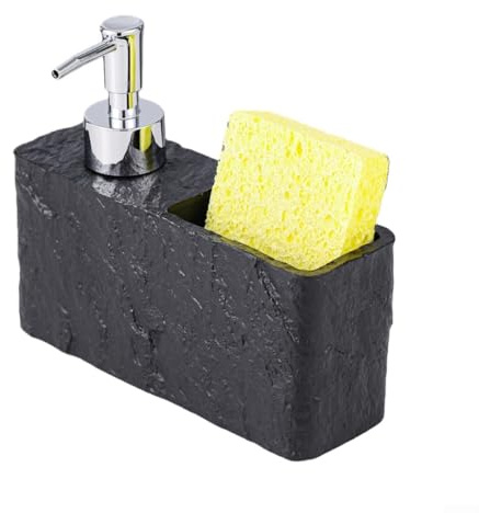 Distributeur de savon avec porte-éponge intégré pour cuisine ou salle de bain, design compact et pratique (noir)