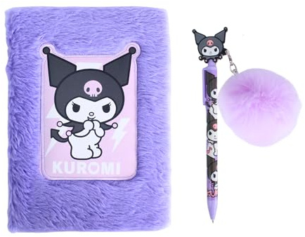 Hello Kitty Schreibwarenset mit Plüsch Notizbuch und Pompon Stift, Geschenk für Mädchen