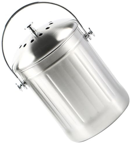 Bac à Compost de Comptoir Grand en Acier Inoxydable Cuisine | Intérieur, Argenté, Couvercle Anti-odeur Pastilles, Poignée Portable, Usage Domestique