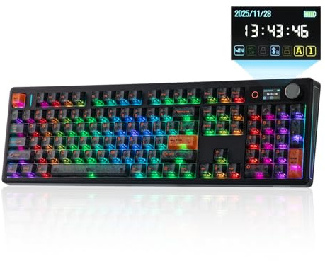 EPOMAKER TH108 V2 PRO Full Size Mechanical Keyboard with Screen & Knob, 10000mAh, BT/2.4Ghz, Mac PBT Keycap, Hot Swap, RGB, Gasket, Wireless Gaming Keyboard for Mac/PC (Black, Creamy Jade)