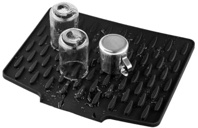 GEFU Silikon Abtropfmatte DRIO - Spülmatte rutschfest mit Wasserablauf | Hitzebeständige Geschirrmatte bis 230 °C - Ideal für Gläser und Obst - Platzsparendes Design 40 x 33 cm