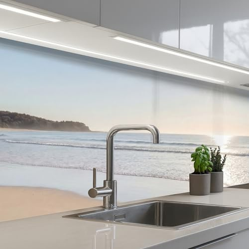 KitchenYeah© Rückwand Küche Rückwandschutz Selbstklebend Spritzschutz | 60x250 cm - Küchenrückwand Küchenfront Küchen Selbstklebende Küchenrückwände Meer - Sonne - Sand