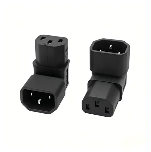 Right Angle Kettle Lead C13 to C14 2pcs, 90 Degree IEC Cable | IEC Plug C14 to C13 Socket, 250V 10A, Right Angle IEC Cable for PDU HDTV Desktop PC Server Monitor; relevant for right angle