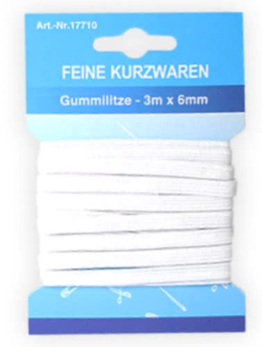 Gummiband Hosengummi Gummilitze 3m x 6mm, weiß