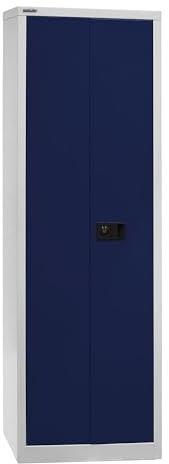 BISLEY Flügeltürenschrank Universal, 4 Fachböden, 5 OH, B 600 mm, Metall, 505 Korpus Lichtgrau, Fronten Oxfordblau, 40 x 60 x 195 cm | HxBxT 1950 x 600 x 400 mm, 4 Fachböden, 5 Ordnerhöhen, lichtgrau / oxfordblau