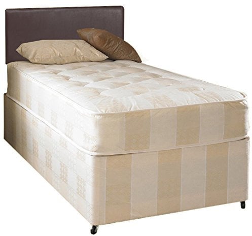 Double 4FT6 Deep Quilt Divan Bed Set Including Base, Deep Quilt Mattress And Faux Leather Headboard
