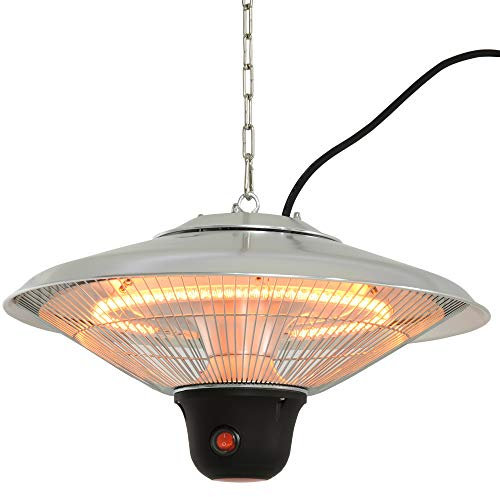 Outsunny Chauffage radiant de plafond avec 3 niveaux de chauffage 1500W avec LED incl. télécommande Terrasses Alu argent Φ42 x H29cm