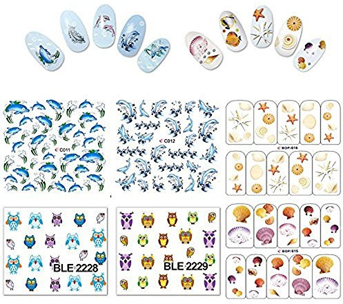 KADS Nagelkunst-Aufkleber mit Eulen- und Delfin- und Buchstaben-Design, 18 Stück