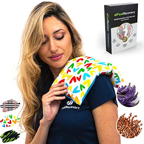 Bouillotte Sèche Graines de Lin - Coussin Chauffant Micro Onde contre Douleur Musculaire (35x18 cm) - Compresse Chauffante de Graines Aromatiques - Housse Lavable, 100% Coton et Odeur de Lavande