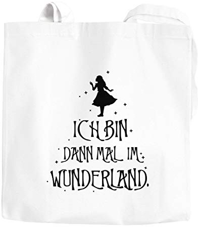 MoonWorks® Jutebeutel ich bin dann mal im Wunderland Spruch weiß 2 lange Henkel