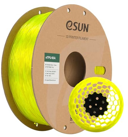 eSUN Flexibles TPU Filament 1.75mm, 3D Drucker Filament TPU-95A, Maßgenauigkeit +/- 0.05mm, 1kg Spule (2.2 LBS) 3D Druck Filament für 3D Drucker, Transparent Gelb