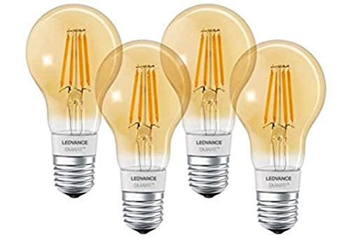 LEDVANCE Smarte LED-Lampe mit Bluetooth Mesh Technologie, Filament Gold, Sockel E27, Dimmbar, Warmweiß (2400K), ersetzt Glühlampen mit 55W,steuerbar mit Alexa und Google, BT FIL GOLD, 4er-Pack