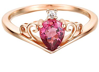 Daesar Anelli Promessa di Matrimonio Anello Oro Rosa Donna 18K 0.694ct Corona di Tormalina Rossa Rosa Pera Anelli con Diamante Donna Anelli Oro Rosa Misura 20
