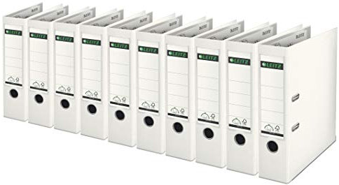 Leitz 1010 Qualitäts-Ordner Kunststoff breit mit patentierter 180° Präzisionsmechanik (10 Stück, 8 cm breit, weiß)