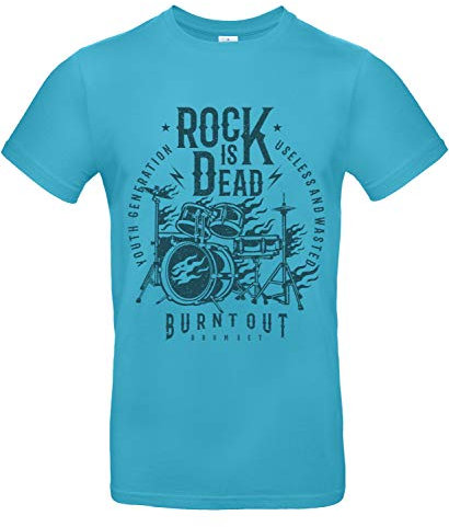 Smilo & Bron Herren T-Shirt mit Motiv Rock is Dead Bedruckt Türkis Swimming Pool XXL