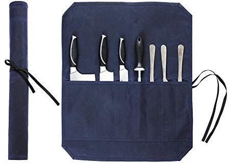 Denifiter strapazierfähiges gewachstes Segletuch, Messer-Rolltasche mit 7 Taschen, blau