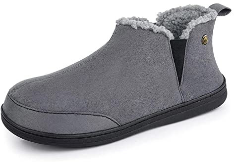 VeraCosy Men's Micro Suede Faux Wool Blend Hi-Top Boot Slippers House Shoes with Elastic Dual Gores Dark Grey,9 UK
