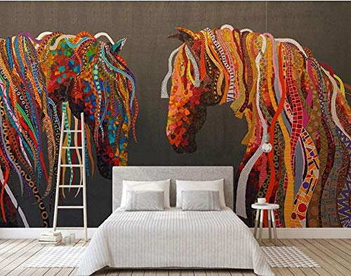 ZXCHEE Fototapete Buntes Abstraktes Pferd 350x245cm Tapete Kinderzimmer Vliestapete Wohnzimmer Schlafzimmer Wandtapete Deco