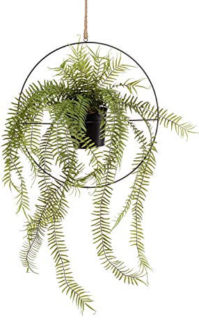 artplants.de Plastik Schwertfarn Blumenampel Bertram, grün, 90cm - Künstlicher Farn/Zimmerpflanze Deko