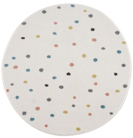 payé Teppich Rund Kinderzimmer - Cream - 120x120cm - Spielteppich Bunte Punkte Kurzflor Kinderteppich - Oeko-Tex Standard 100
