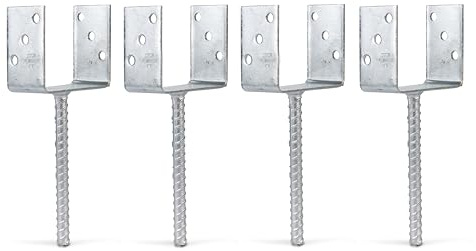 Alberts 215071 U-Pfostenträger | mit Betonanker aus Riffelstahl | feuerverzinkt | lichte Breite 121 mm | Länge Betonanker 200 mm | 4er Set