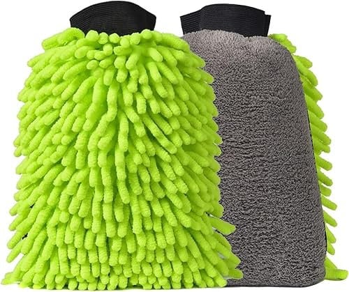DU Life Gant de Lavage de Voiture, 2 Gant de Nettoyage de Voiture en Microfibre, sans Traces, Anti-Rayures, Super Absorbant, Doux 3 en 1 avec côté Poli (x2)